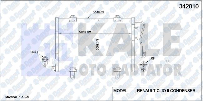 KALE 342810 Klima Radyatoru Renault Clio Ii / Box 1.2 / 1.4 / 1.6 / 1.9d / 1.9 Dti / 2.0 16v Sport 98-> (Al/Al) (Kurutucu Ile)